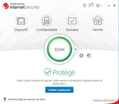 Trend Micro Internet Security Interface d'accueil